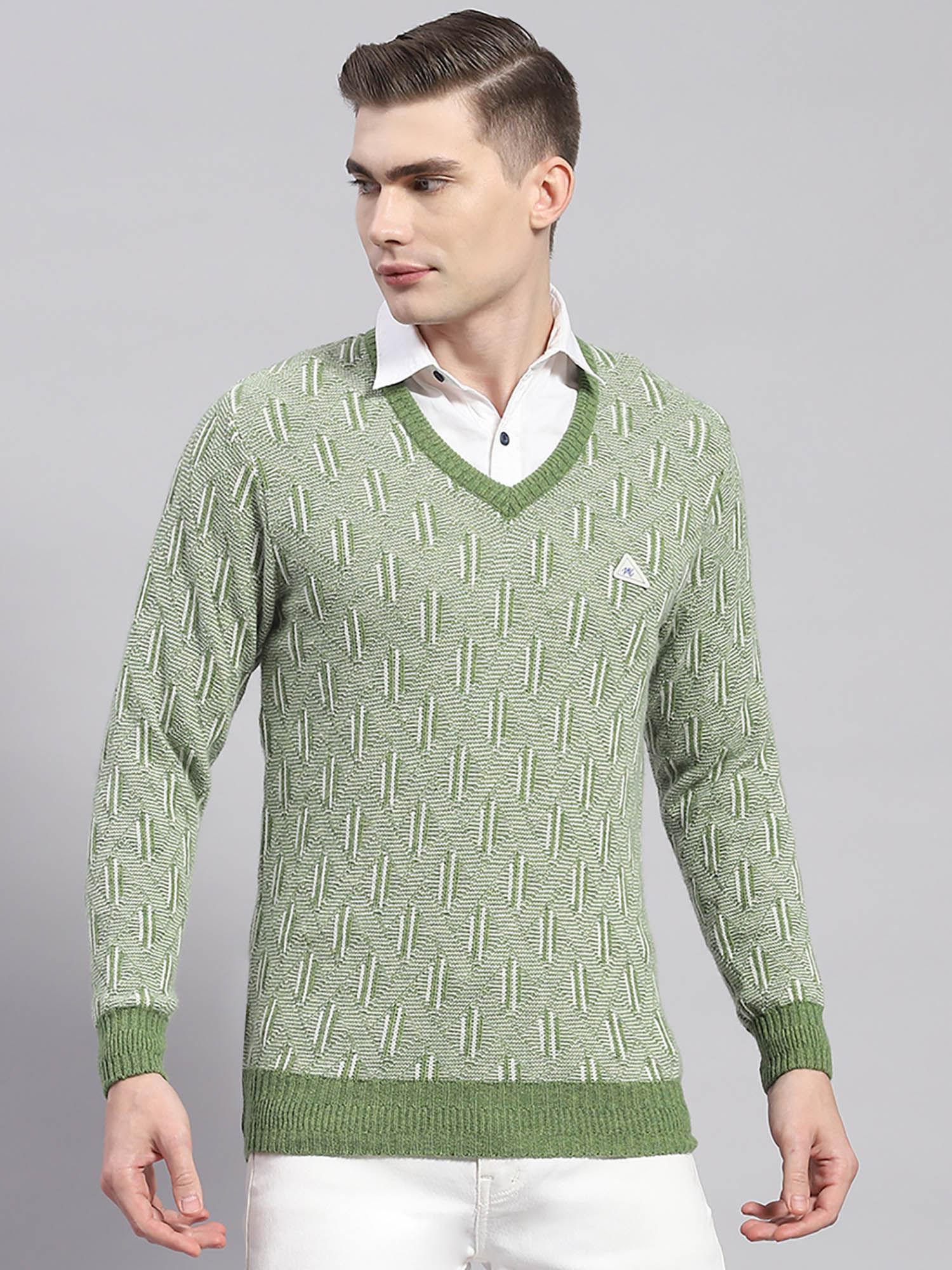 green woven v-neck sweater