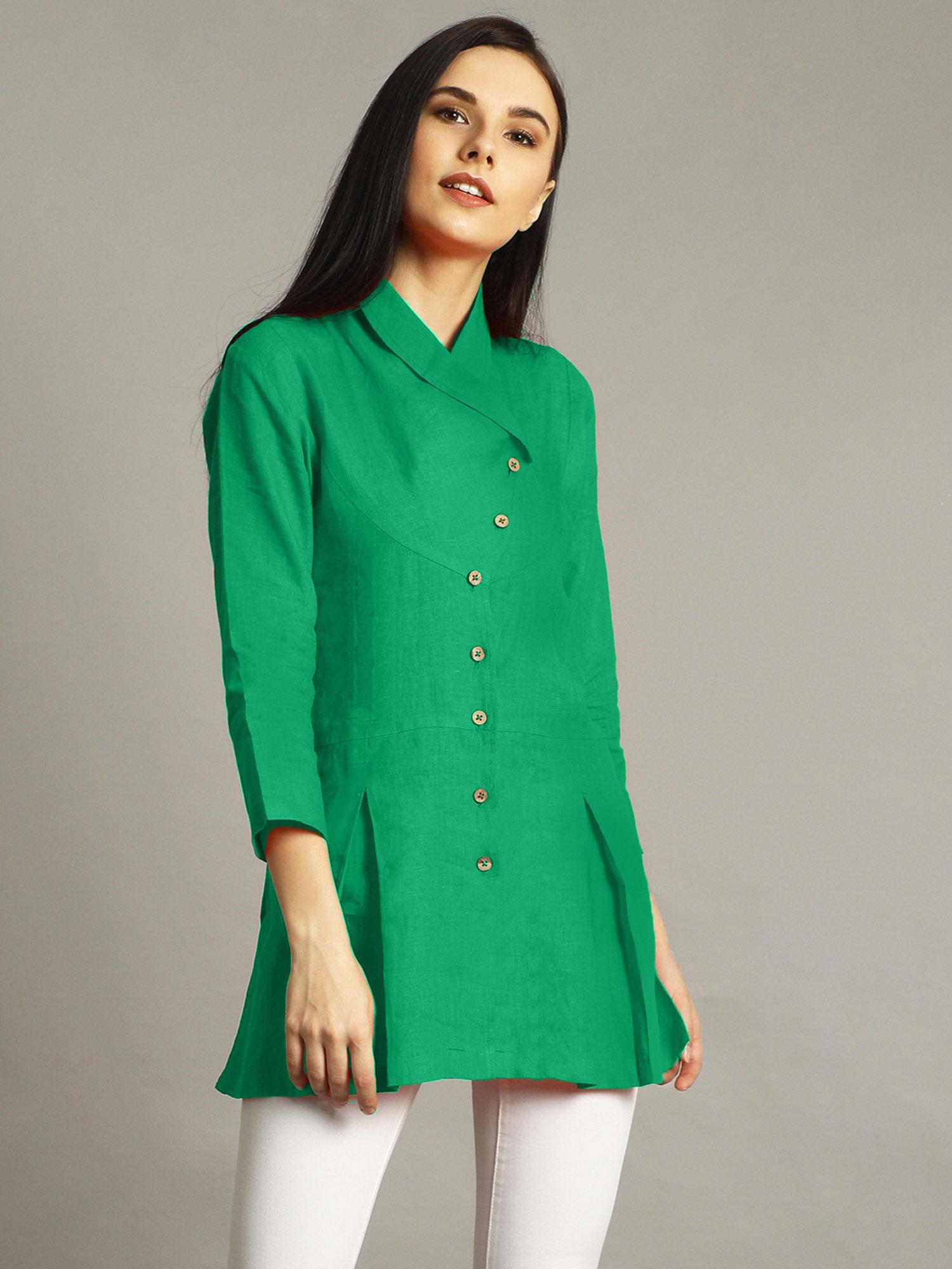 green wrap tunic