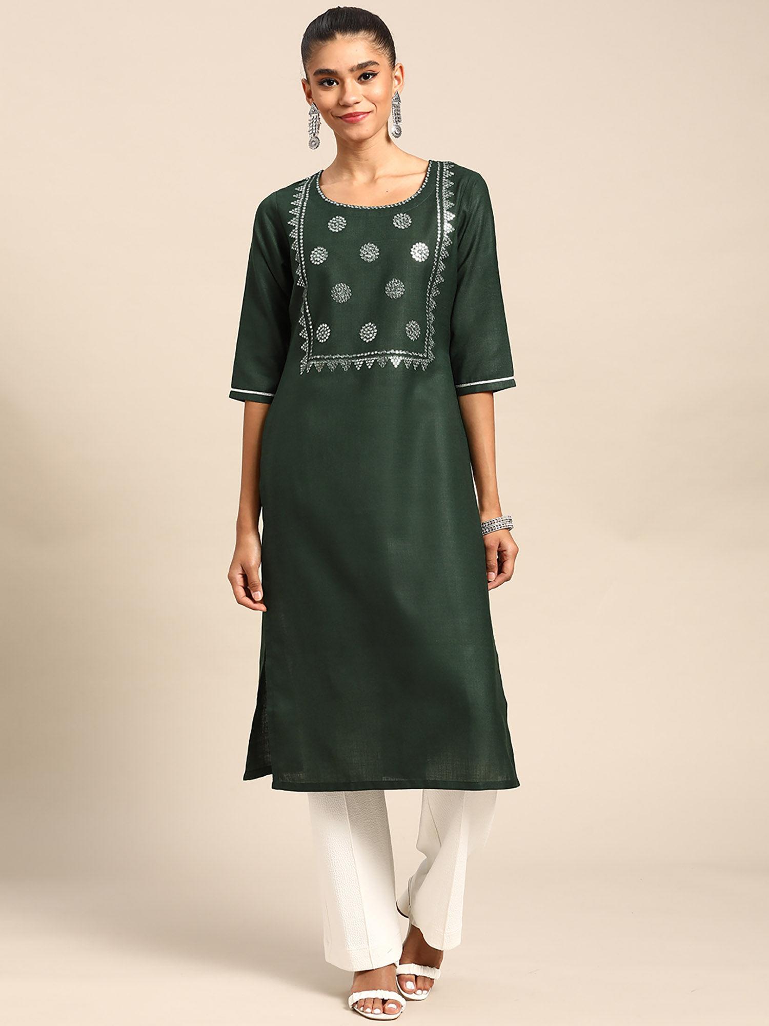 green yoke design cotton kurta