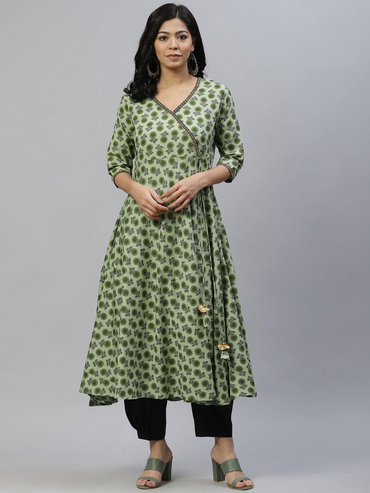 green yoke design straight kurta