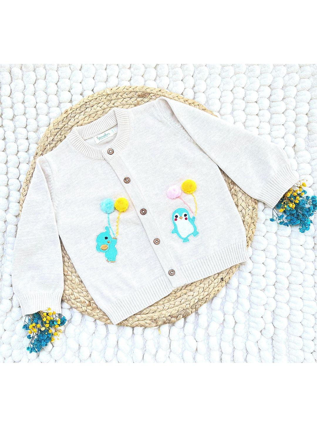 greendeer unisex kids white & blue cable knit cardigan