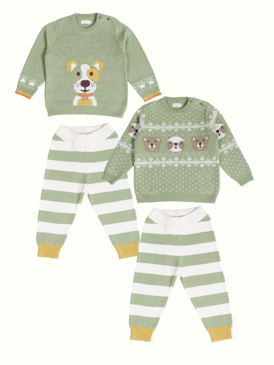 greendeer infants pack of 2 woven design pure cotton sweater with trousers