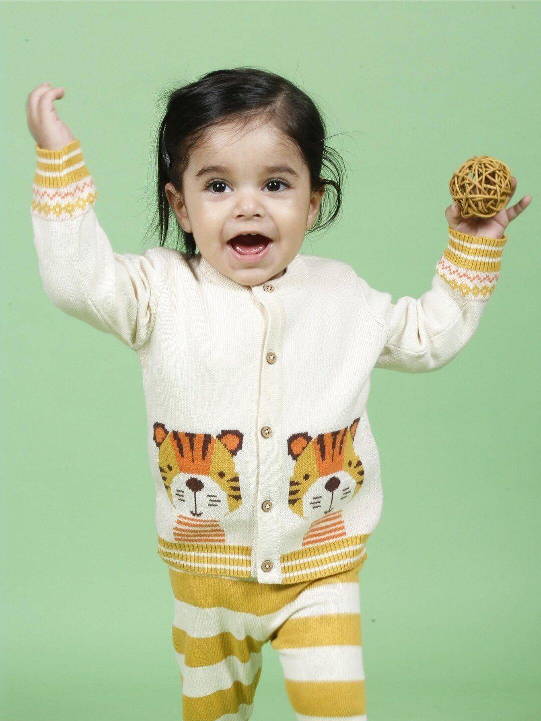 greendeer kids adorable tiger jacquard pure cotton pullover