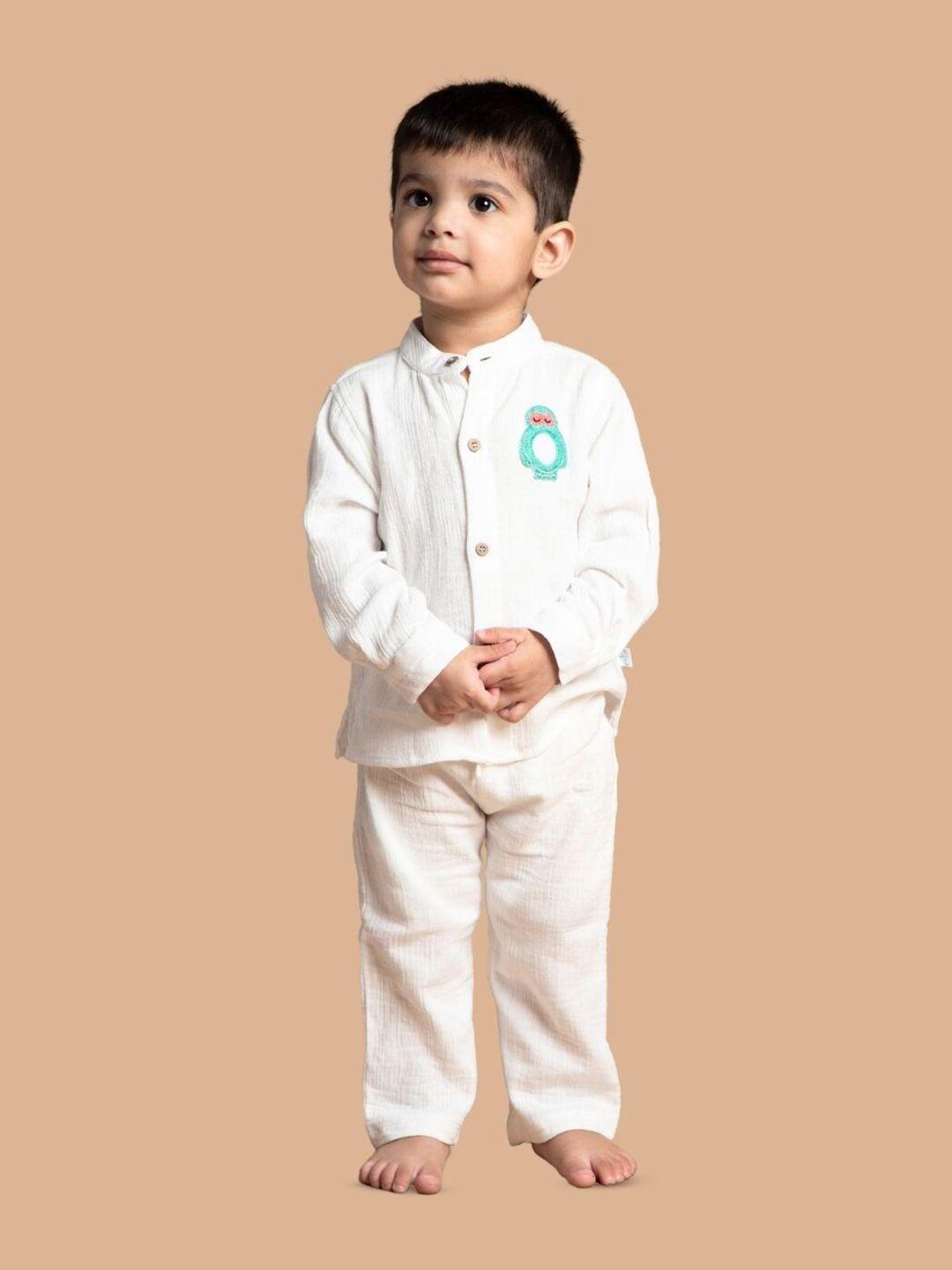 greendeer kids band collar cotton shirt with lounge pants