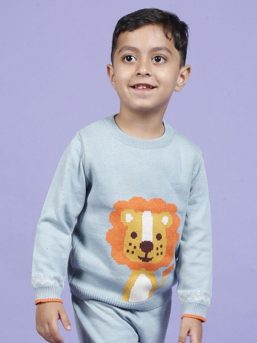 greendeer kids delighted lion jacquard pure cotton pullover