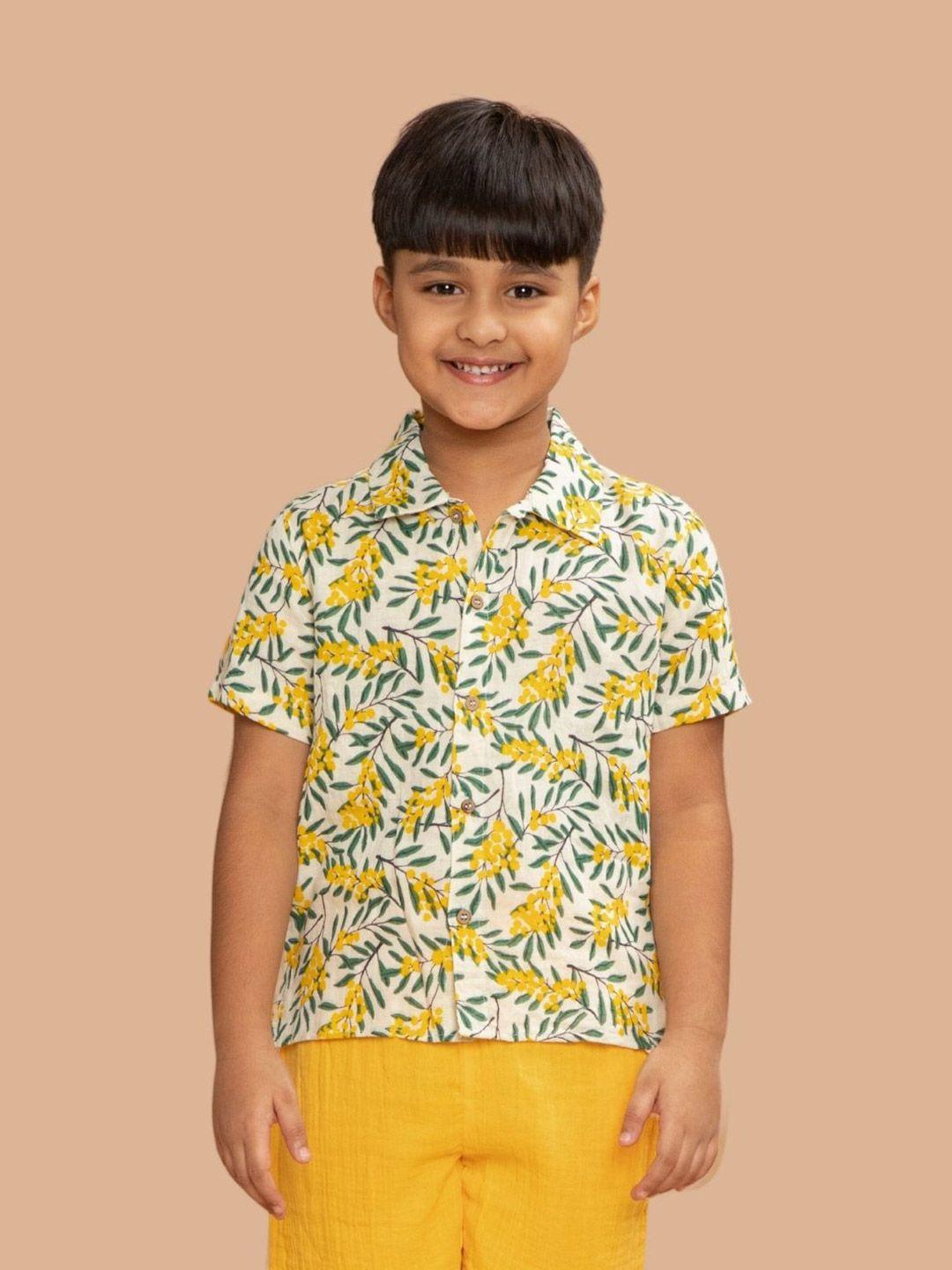 greendeer kids floral printed smart cotton casual shirt