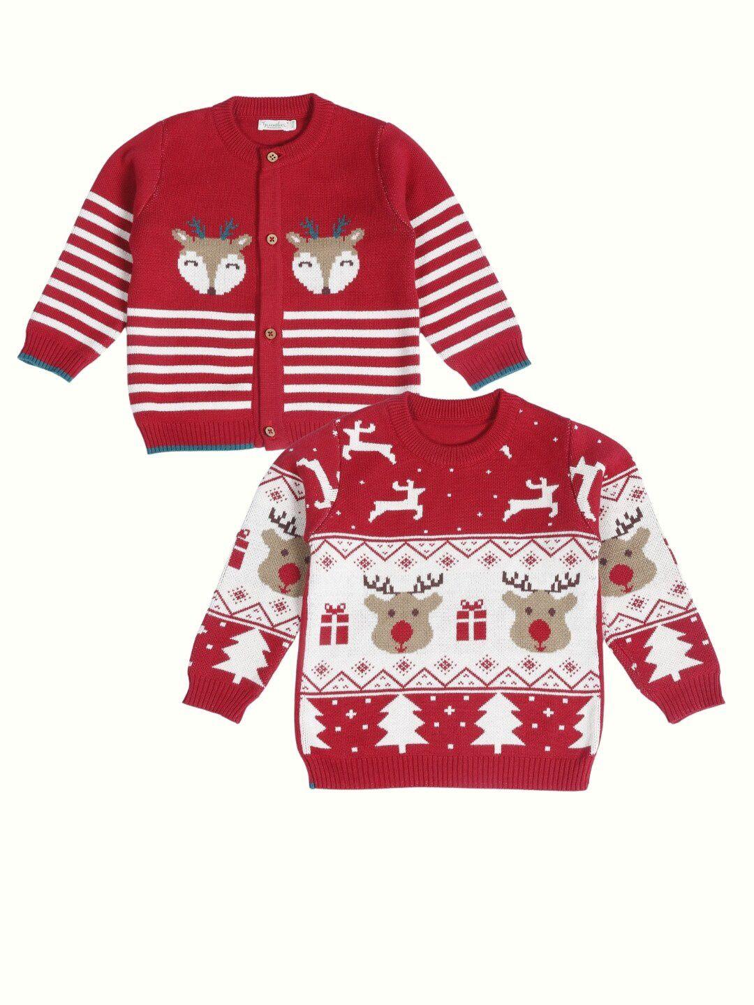 greendeer kids pack of 2  jaunty reindeer & joyful reindeer pure cotton cardigan