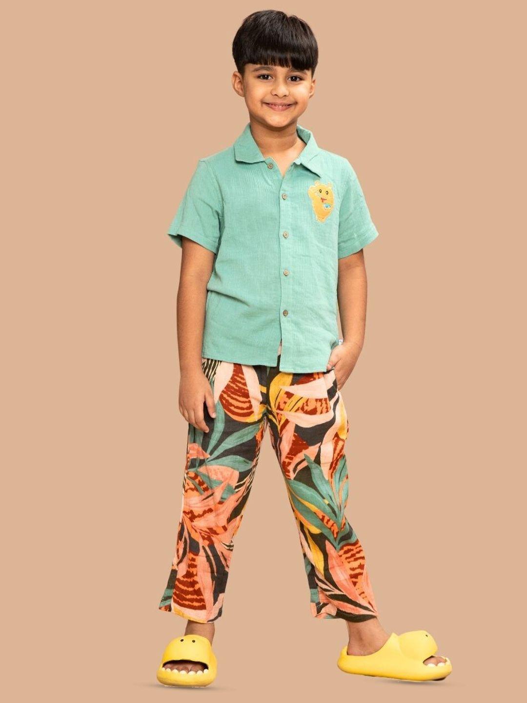 greendeer kids printed pure cotton shirt with pyjamas