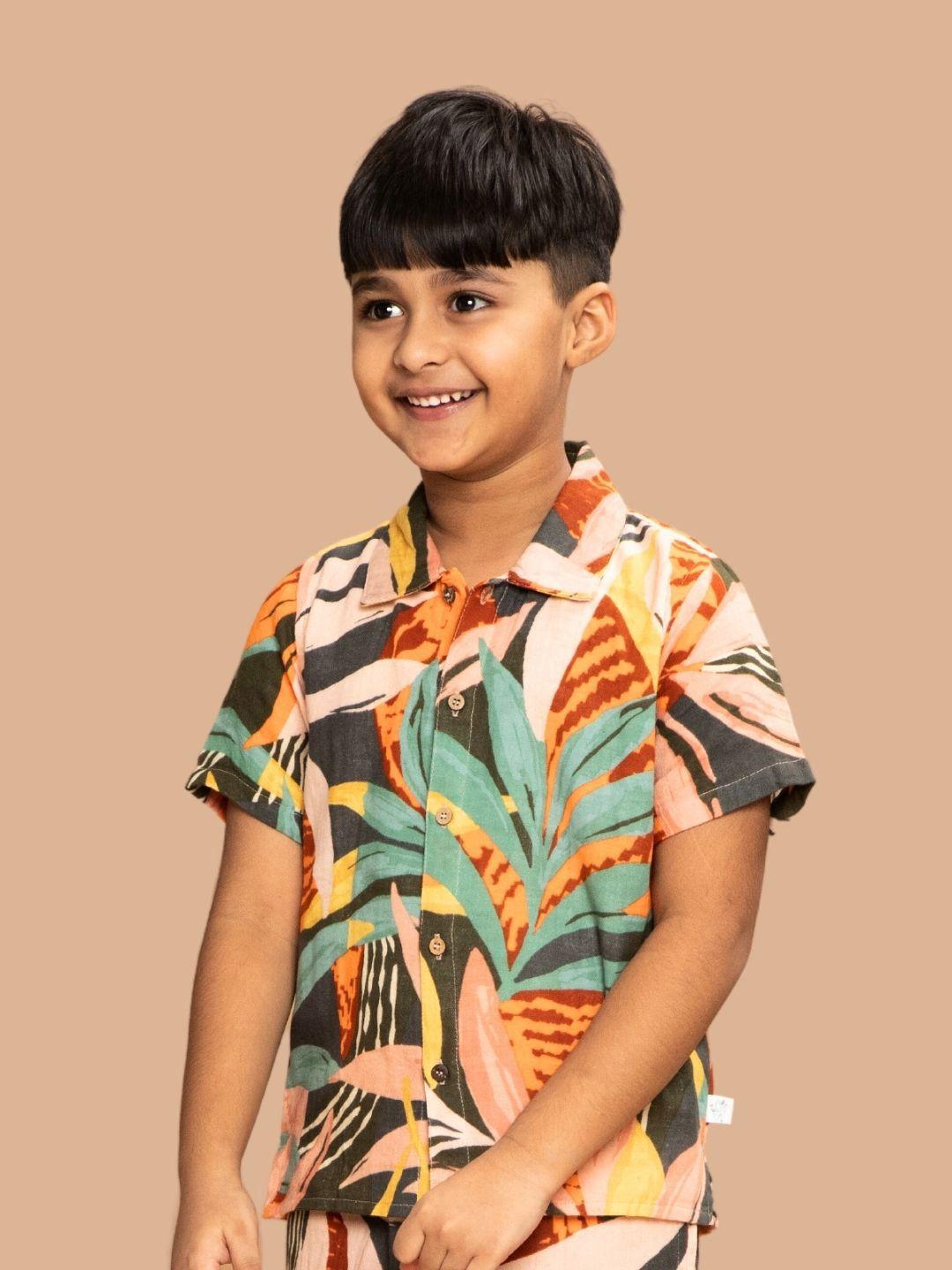 greendeer kids smart floral printed pure cotton casual shirt