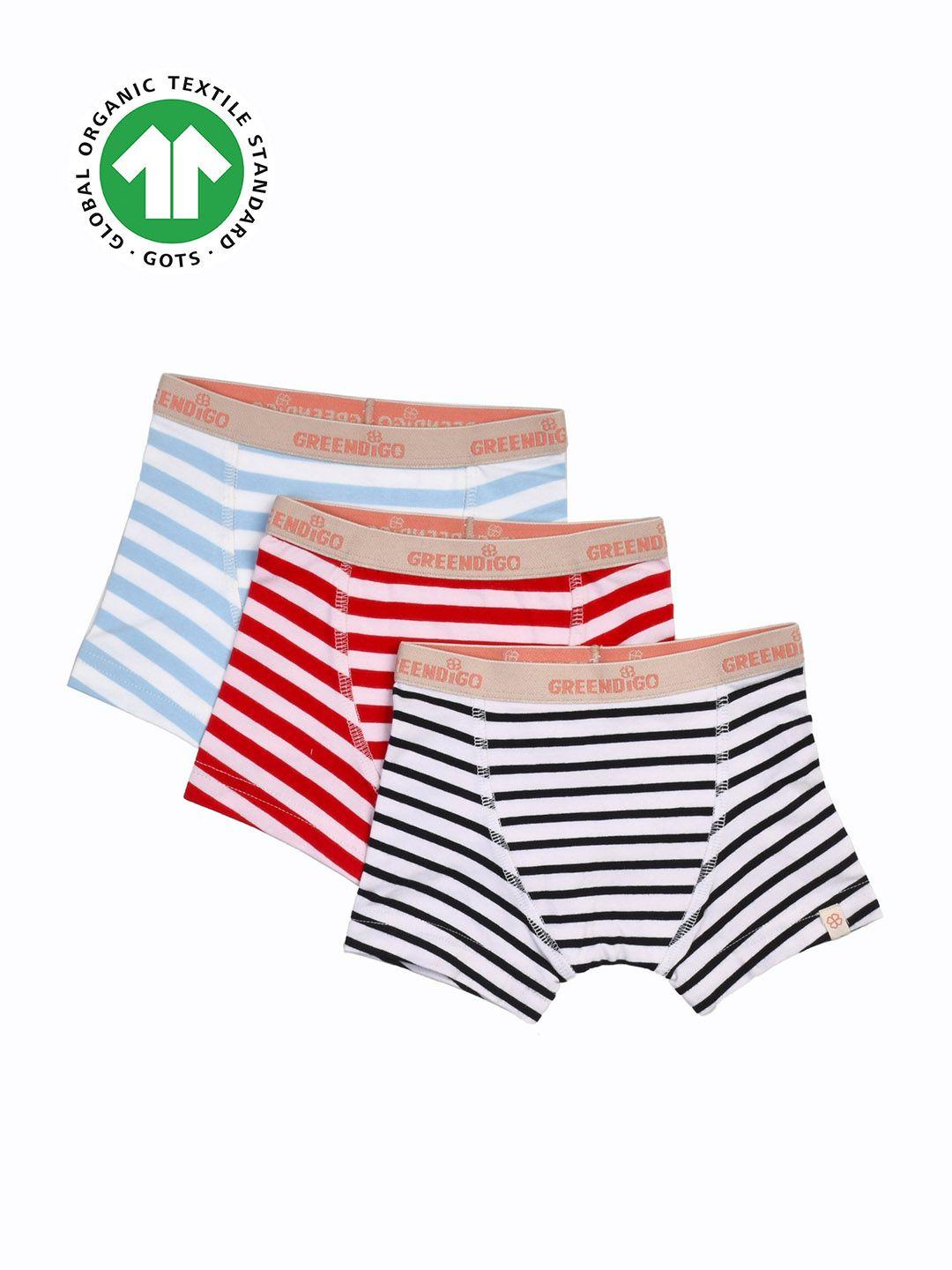 greendigo boys pack of 3 striped organic cotton boy shorts briefs