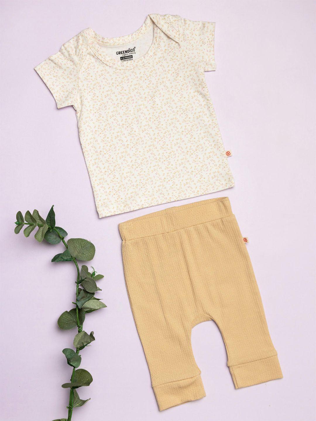 greendigo unisex kids cream and white printed organic cotton t shirt with leggings