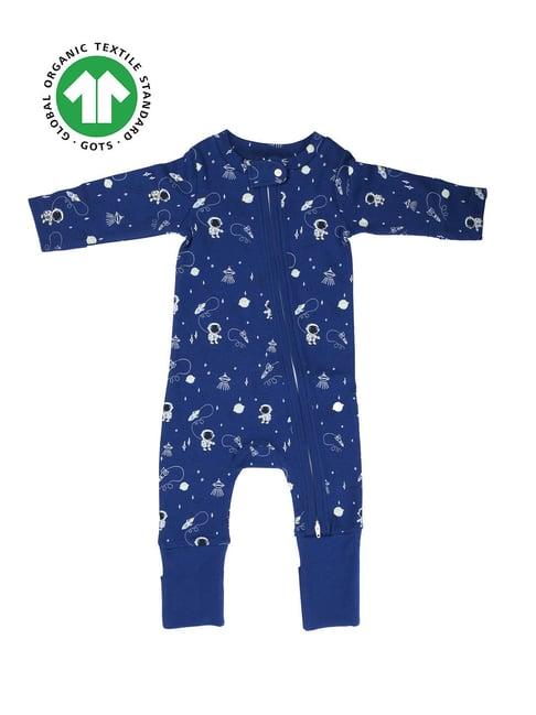 greendigo kids royal blue printed full sleeves sleepsuit