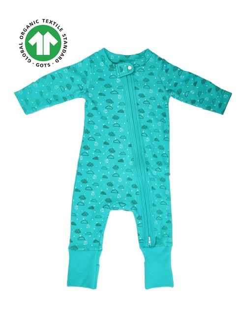 greendigo kids turquoise printed full sleeves sleepsuit