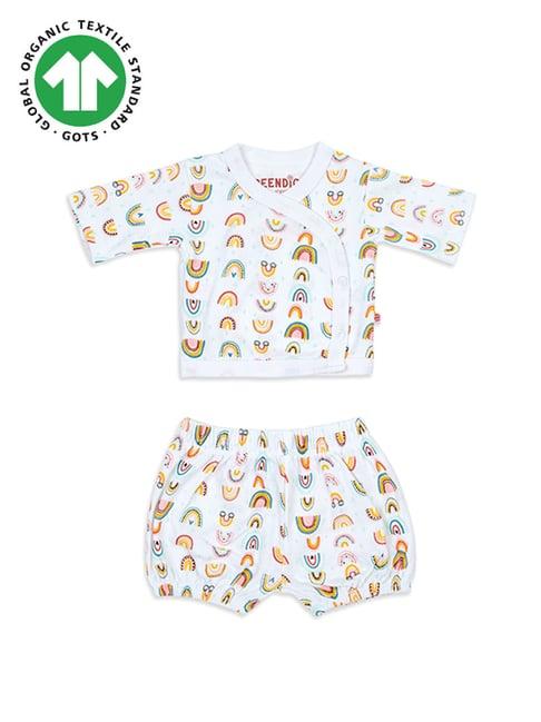 greendigo kids white printed full sleeves t-shirt with shorts