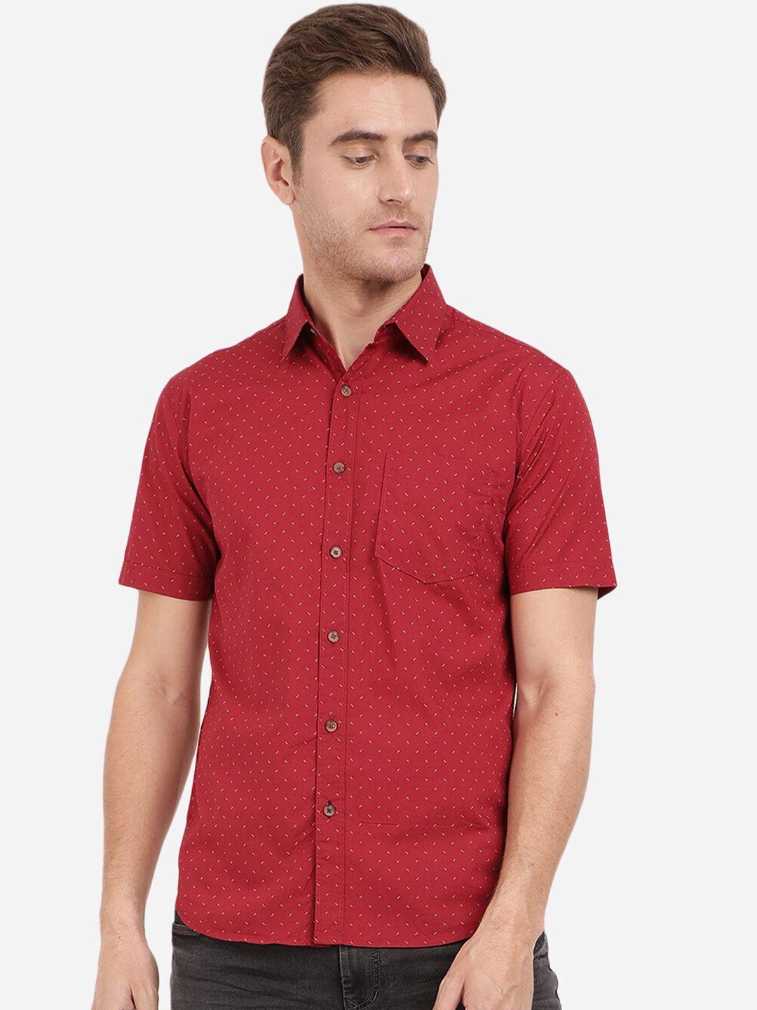 greenfibre men red slim fit micro ditsy printed pure cotton casual shirt