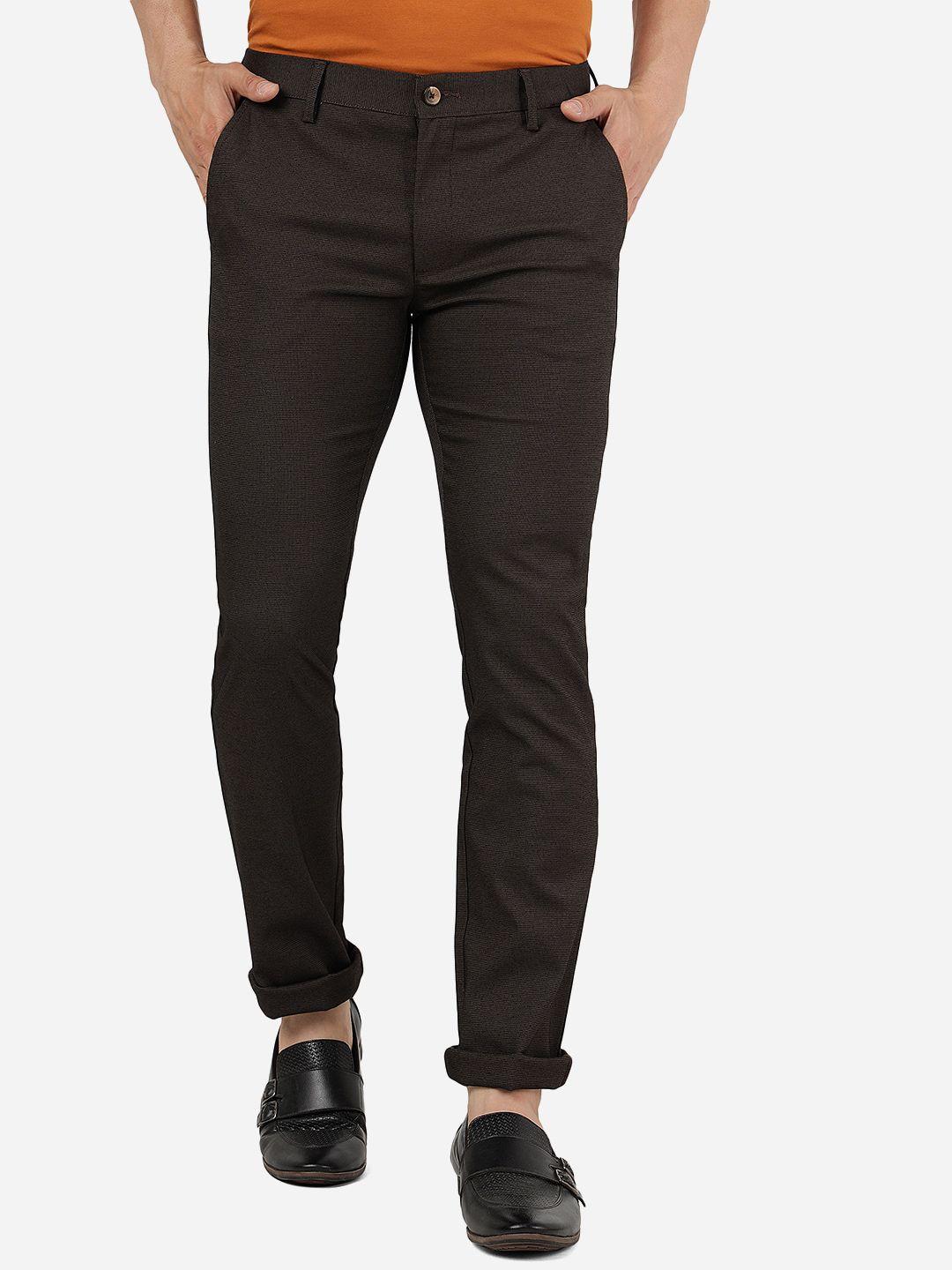 greenfibre men self designed plain slim fit cotton trousers