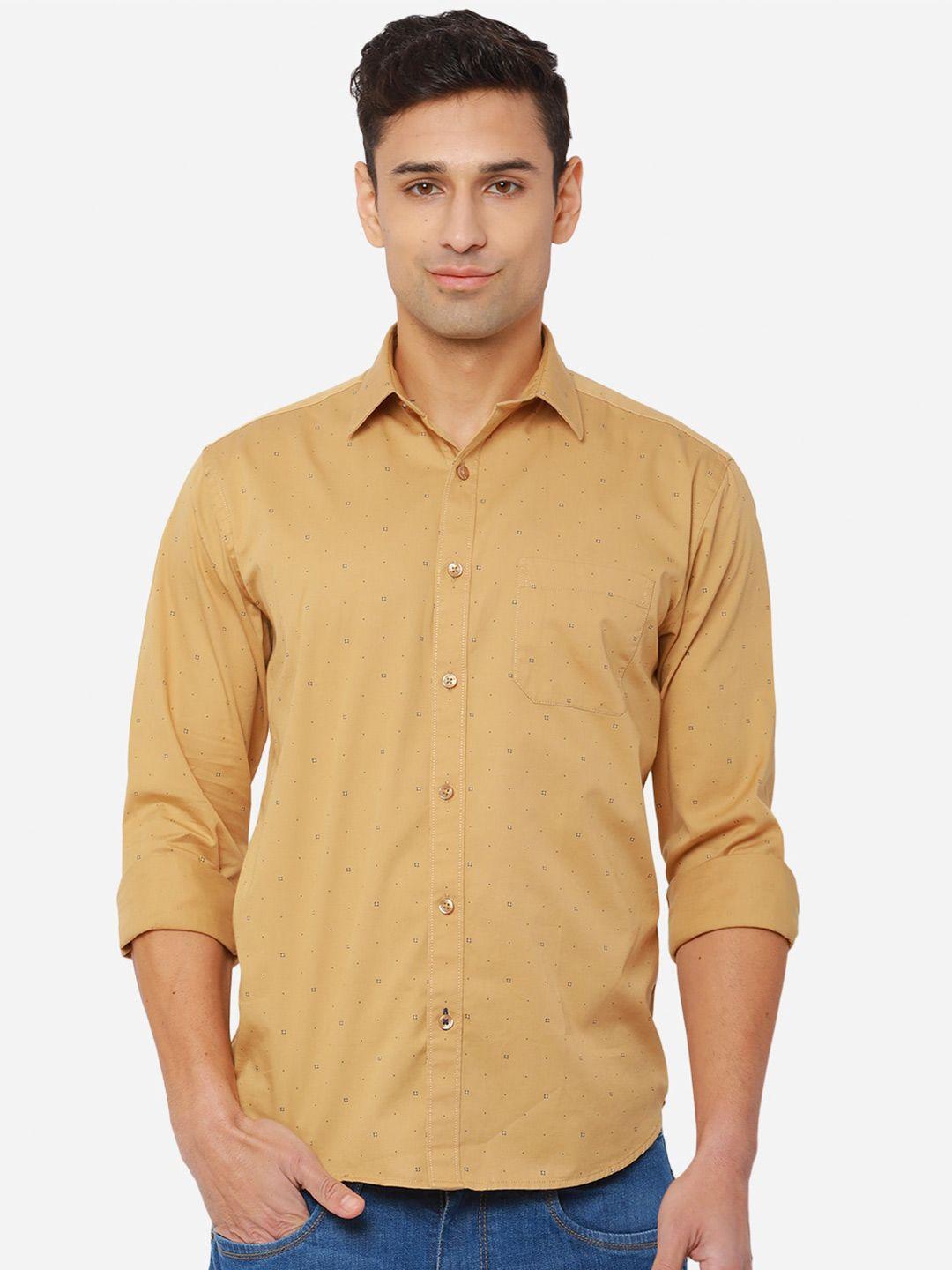 greenfibre men yellow pure cotton printed slim fit casual shirt