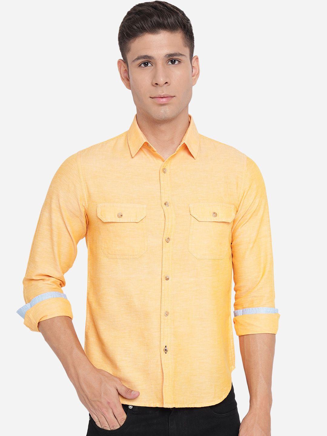 greenfibre men yellow slim fit pure cotton opaque casual shirt