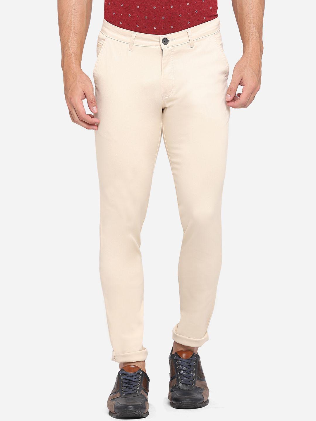 greenfibre men beige slim fit easy wash chinos trousers