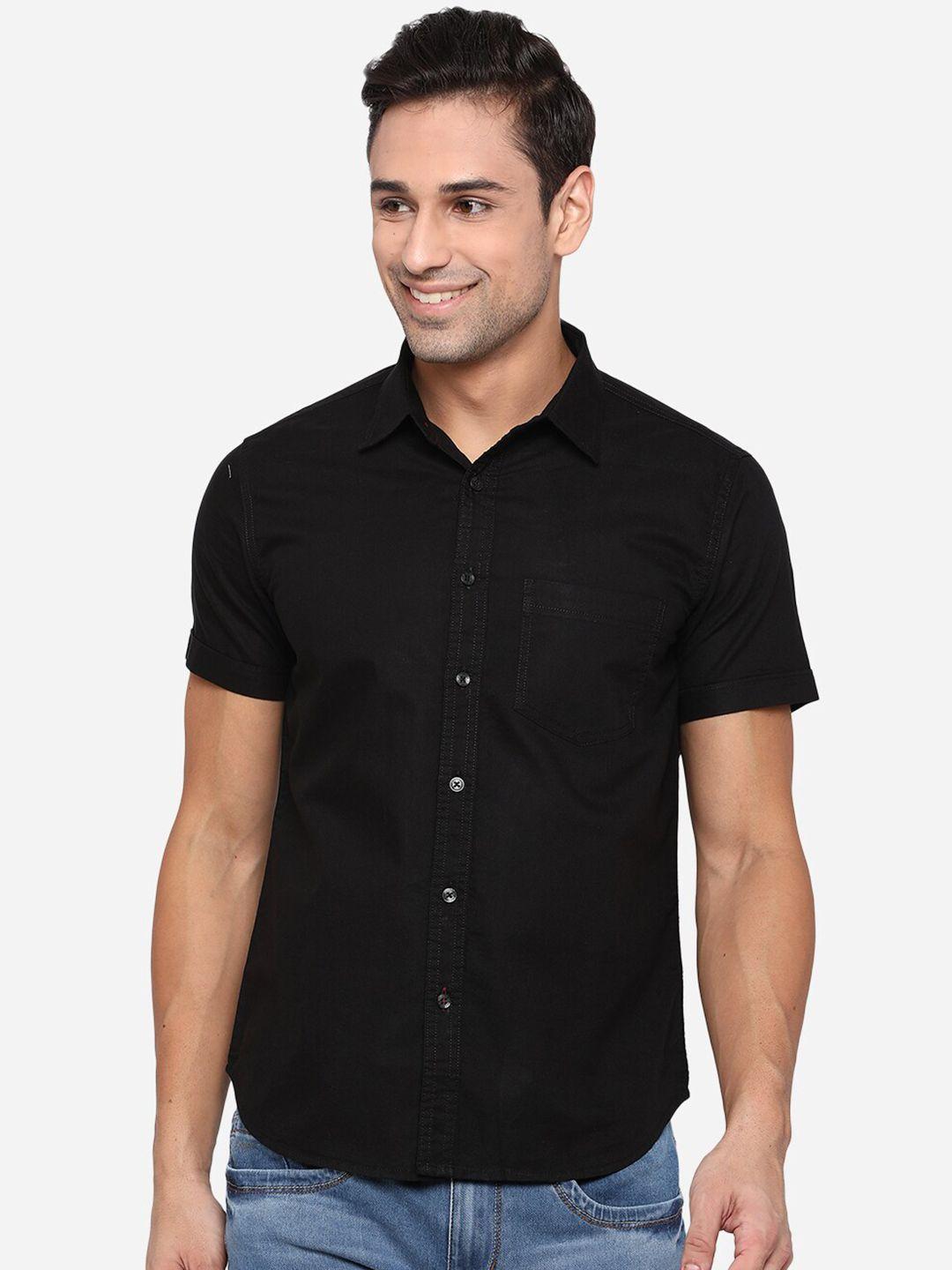 greenfibre men black slim fit opaque casual cotton shirt