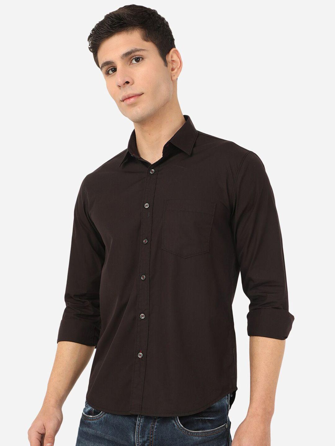 greenfibre men black slim fit pure cotton casual shirt