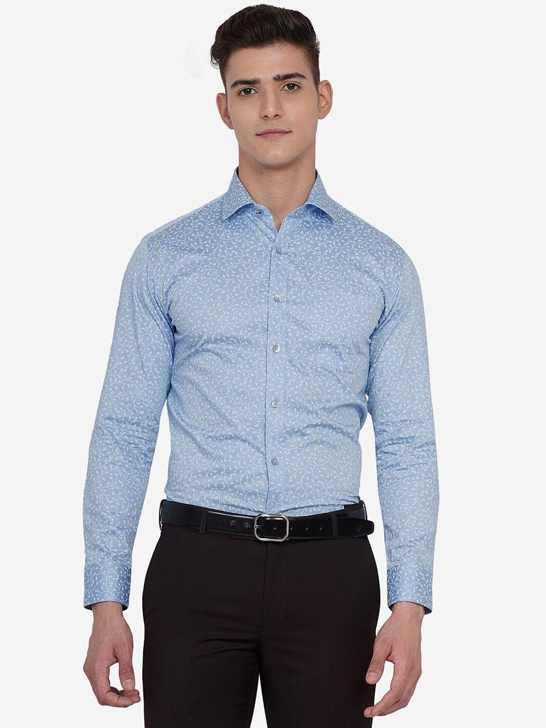 greenfibre men blue custom slim fit printed casual shirt