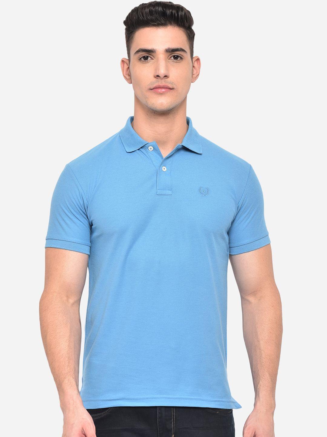 greenfibre men blue polo collar slim fit t-shirt