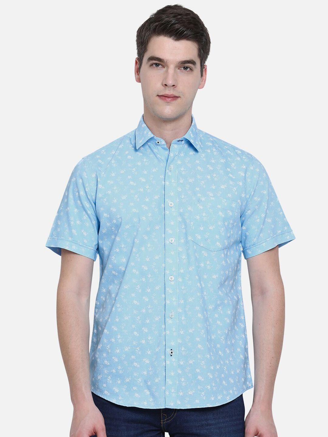 greenfibre men blue slim fit floral printed casual shirt