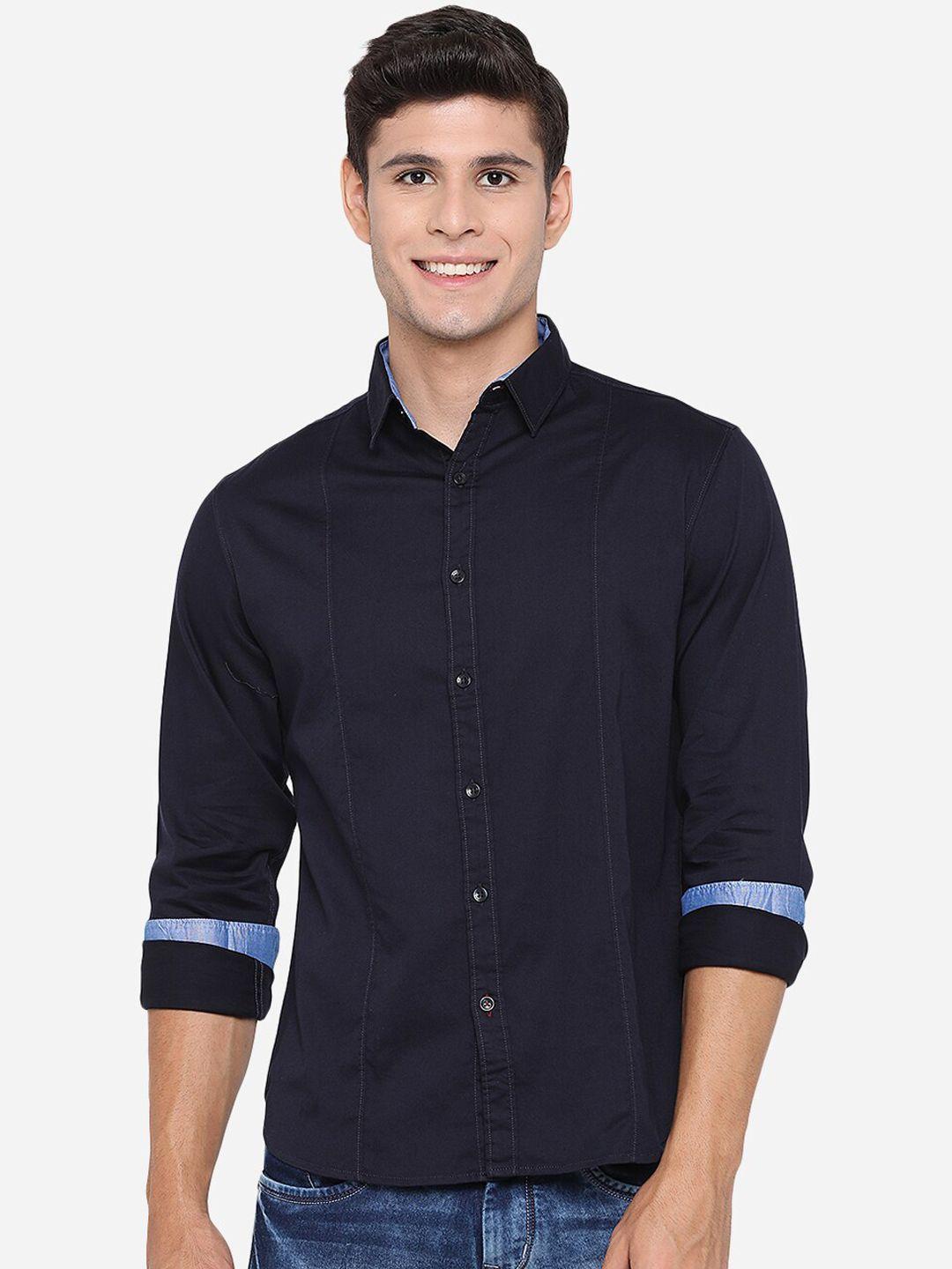 greenfibre men blue slim fit opaque casual shirt