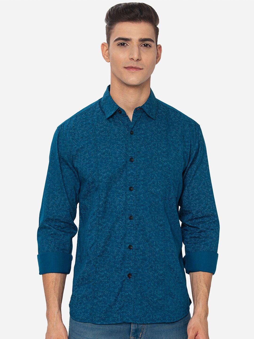 greenfibre men blue slim fit printed casual shirt