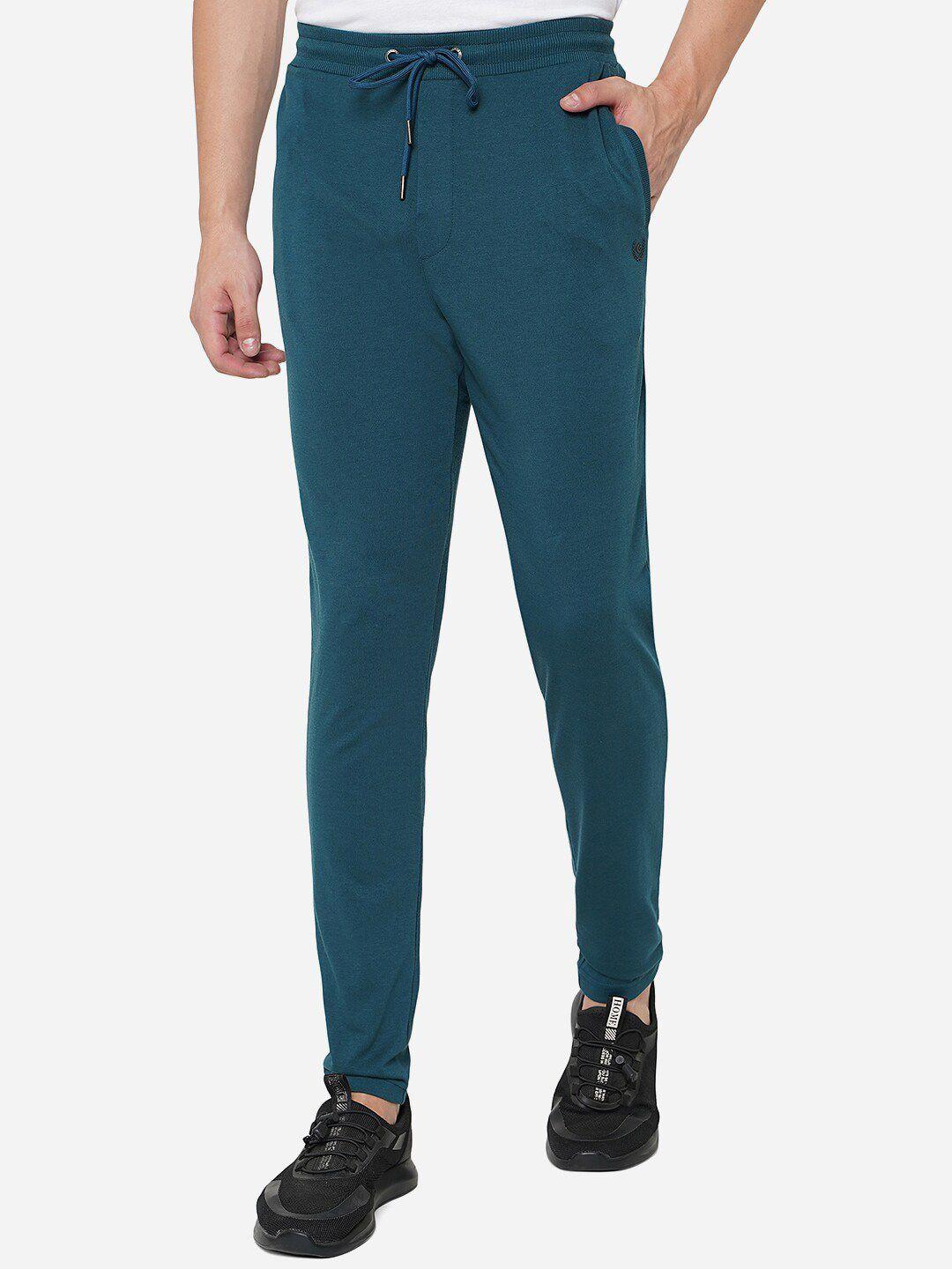 greenfibre men blue solid slim fit track pants