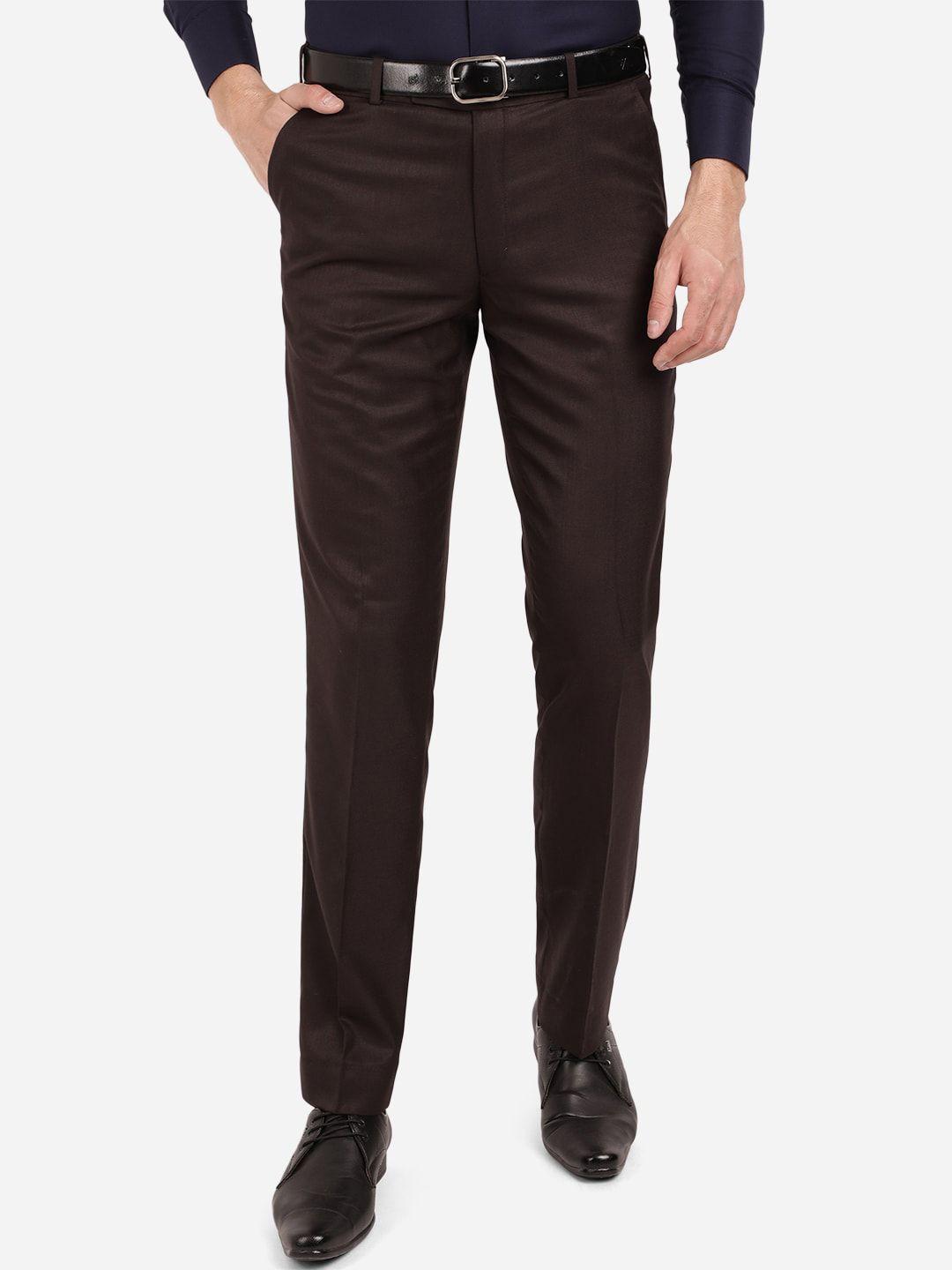 greenfibre men brown classic fit formal trouser