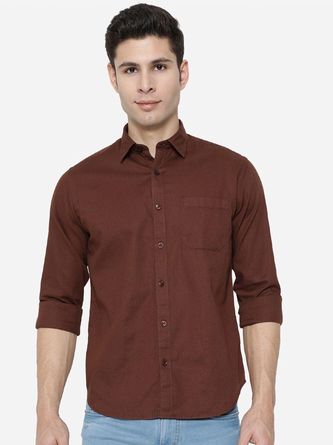 greenfibre men brown cotton casual shirt