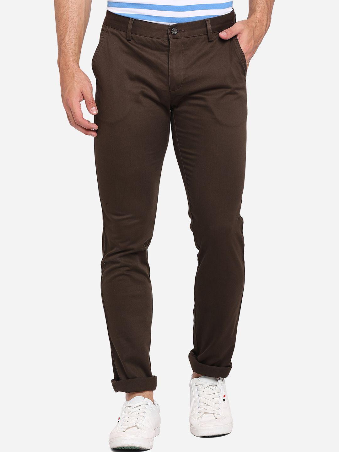 greenfibre men brown slim fit trousers