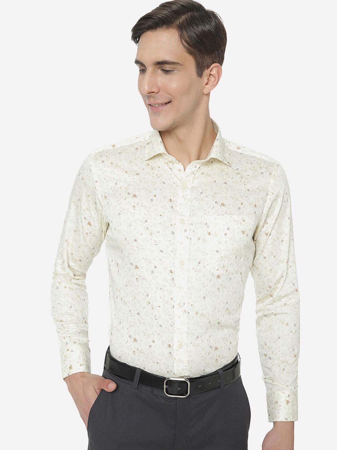 greenfibre men cream-coloured slim fit printed formal shirt