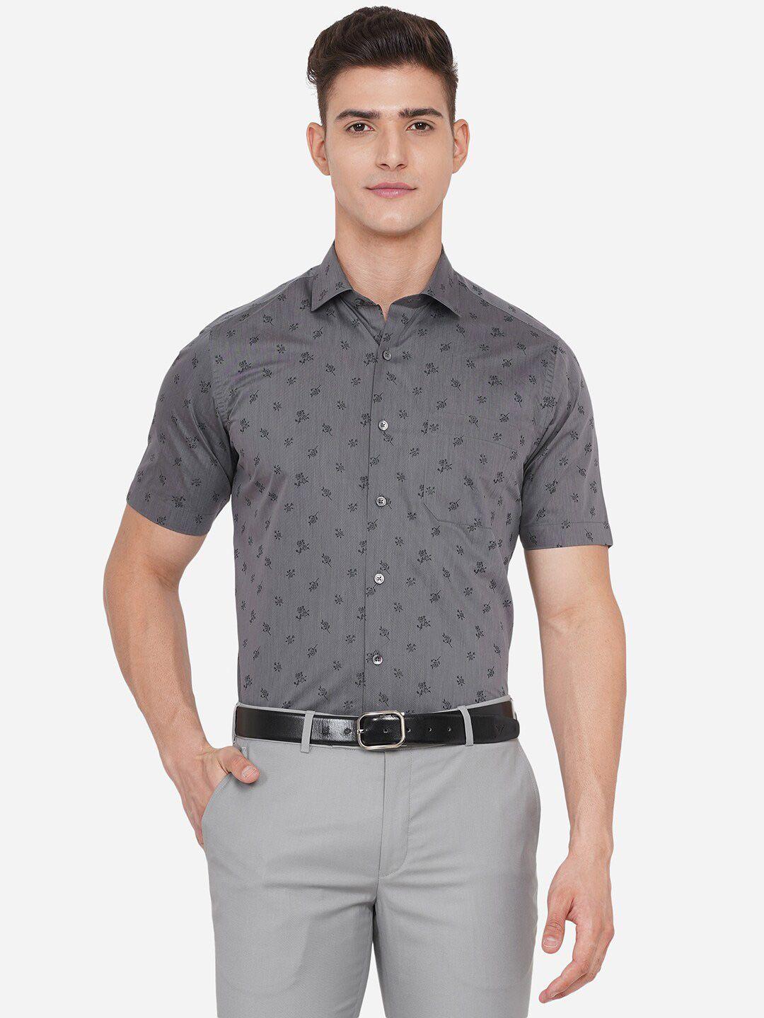 greenfibre men grey custom slim fit floral printed casual shirt