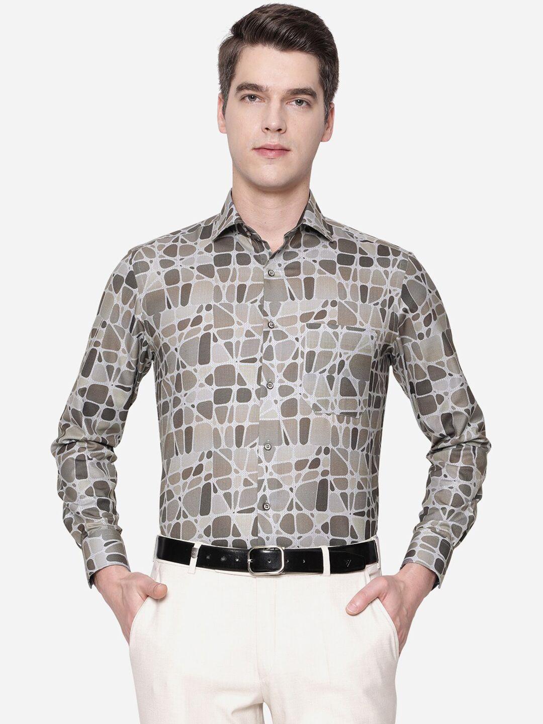 greenfibre men grey slim fit printed formal shirt