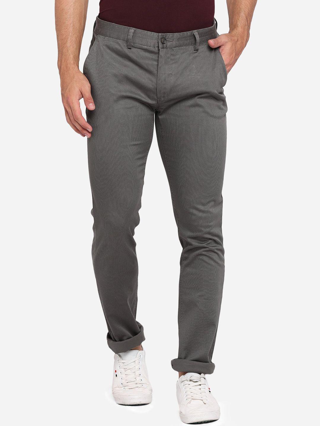 greenfibre men grey slim fit pure cotton  trousers