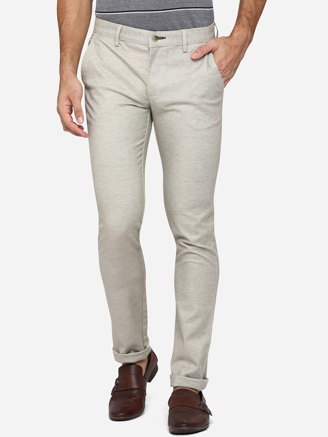 greenfibre men grey slim fit pure cotton trousers