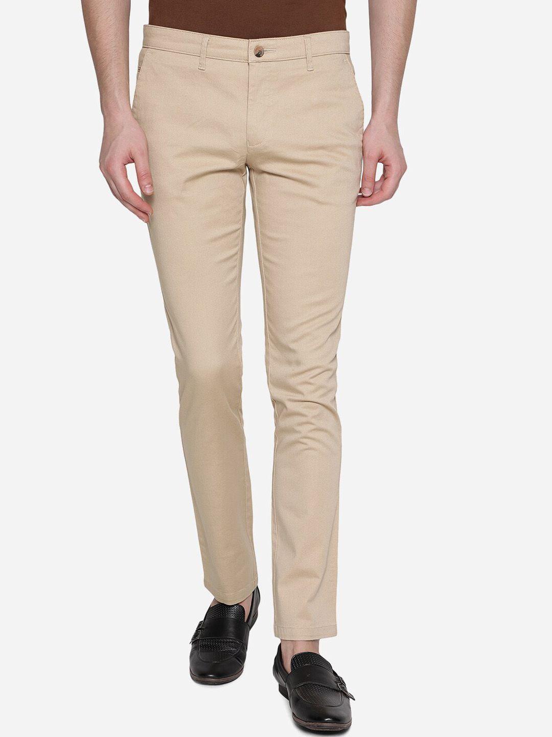 greenfibre men khaki skinny fit trousers