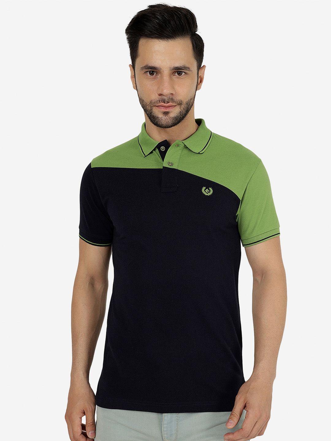 greenfibre men multicoloured colourblocked polo collar applique slim fit t-shirt