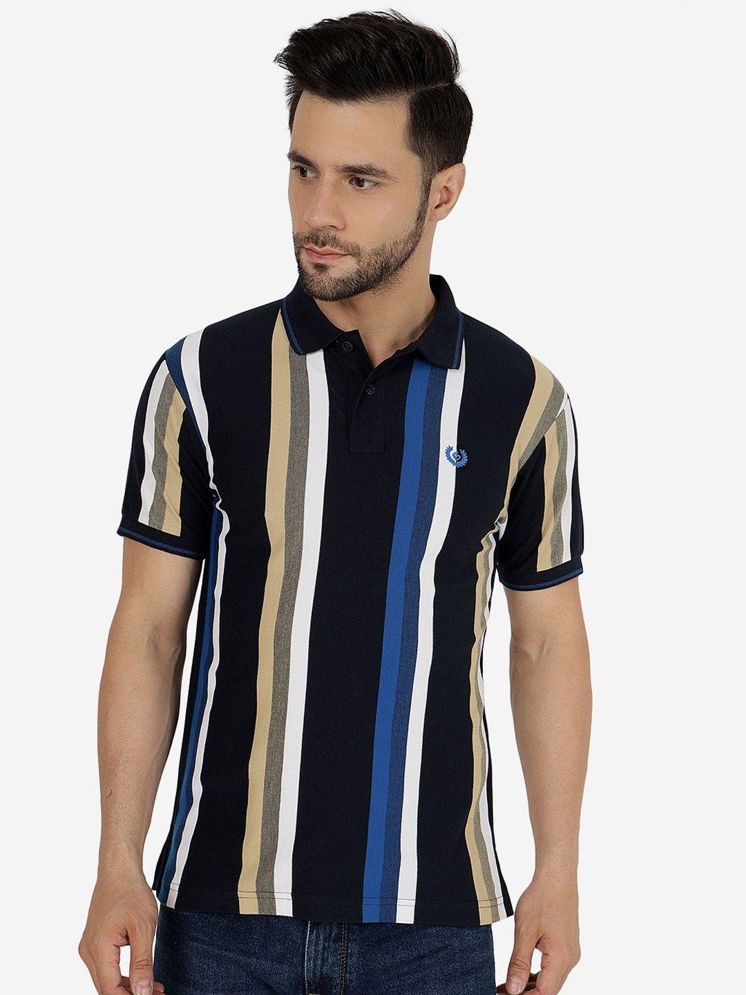 greenfibre men multicoloured striped polo collar pockets slim fit t-shirt