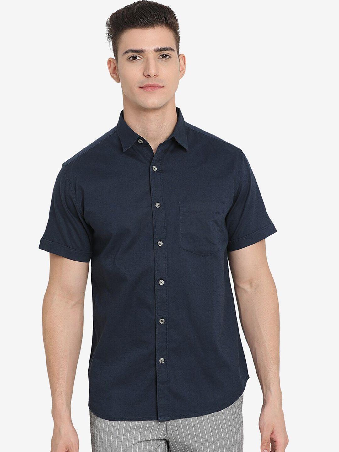 greenfibre men navy blue custom slim fit casual shirt