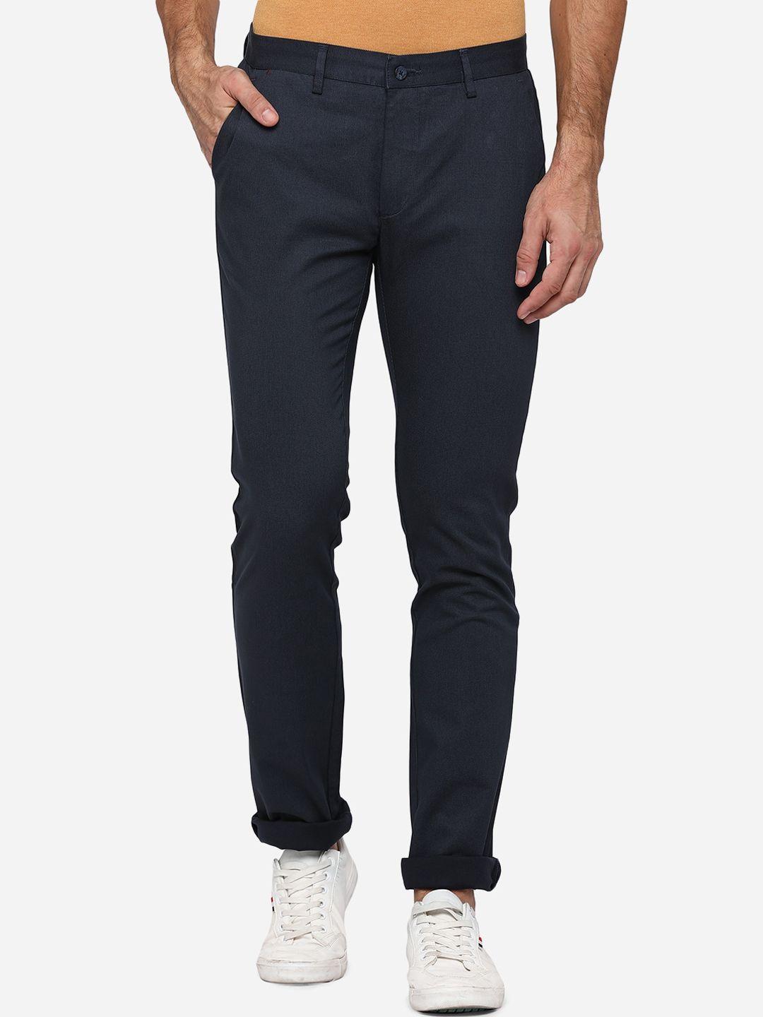 greenfibre men navy blue slim fit cotton chinos trousers