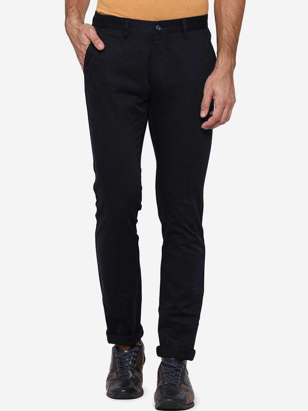 greenfibre men navy blue slim fit pure cotton chinos