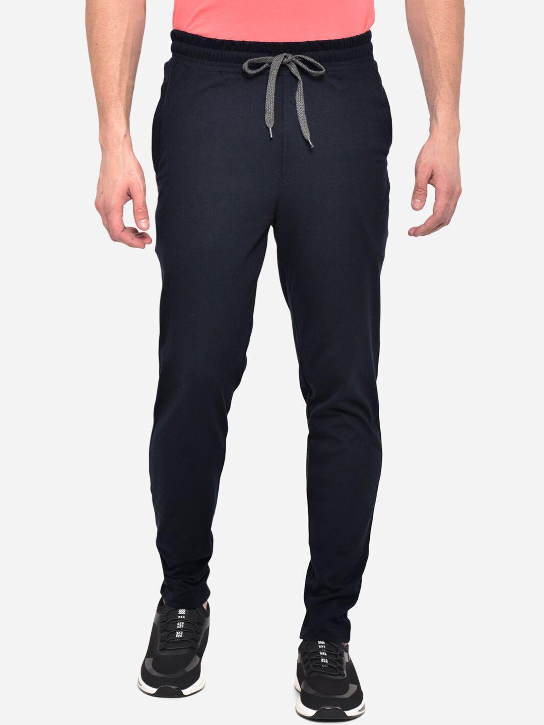 greenfibre men navy blue solid pure cotton regular fit track pants