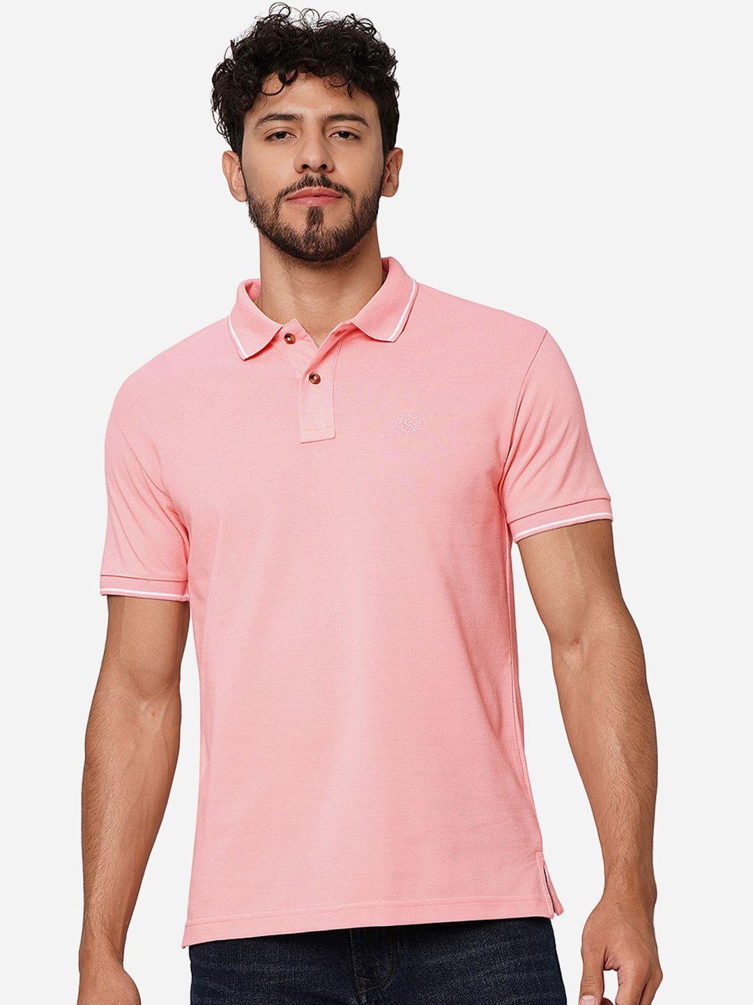 greenfibre men peach-coloured polo collar slim fit t-shirt