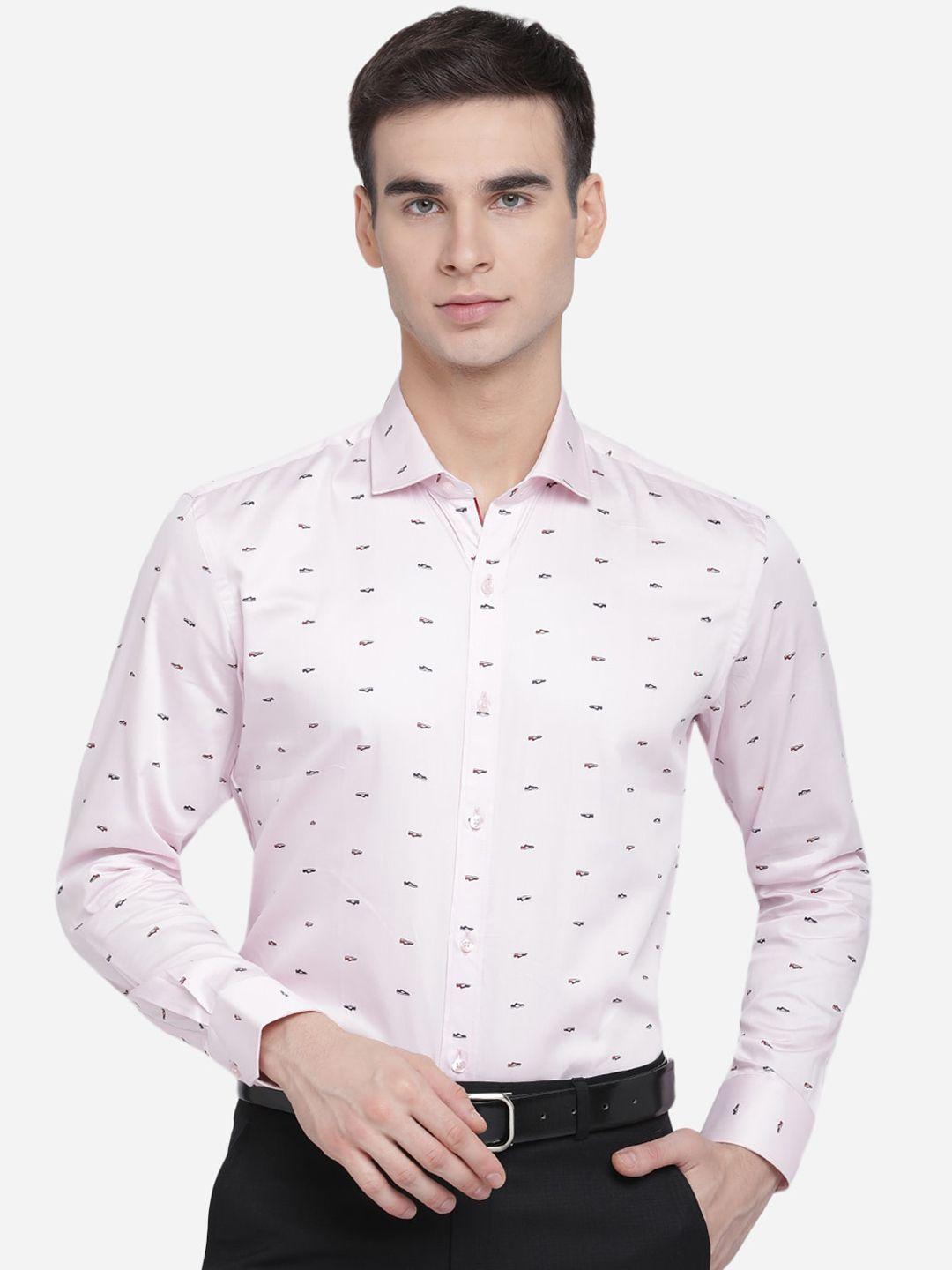 greenfibre men pink slim fit opaque printed casual shirt