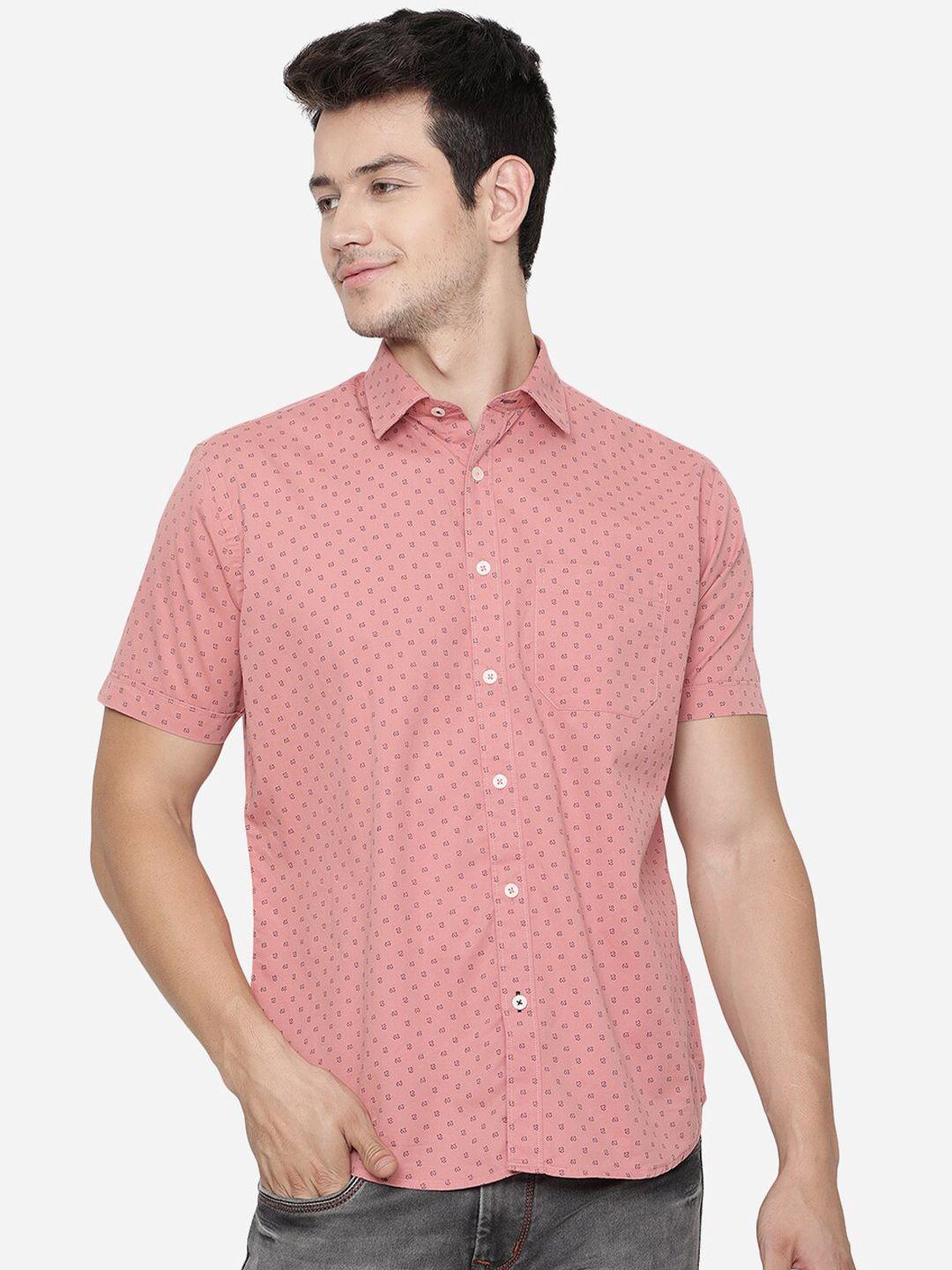 greenfibre men pink slim fit printed casual shirt