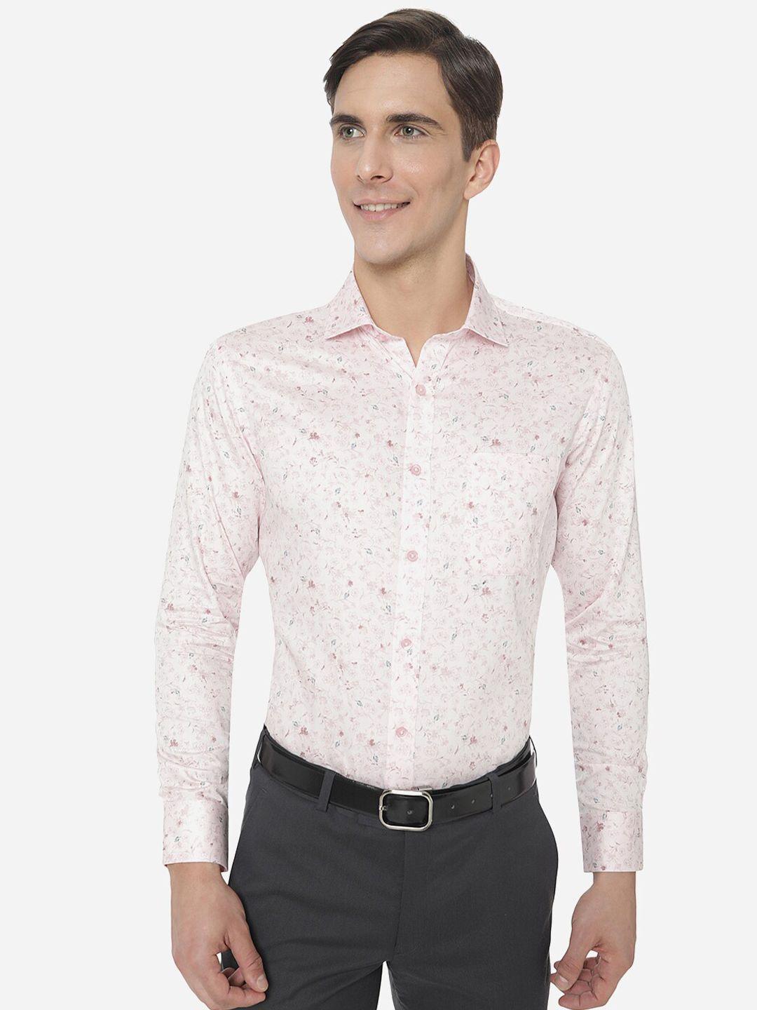 greenfibre men pink slim fit printed formal shirt